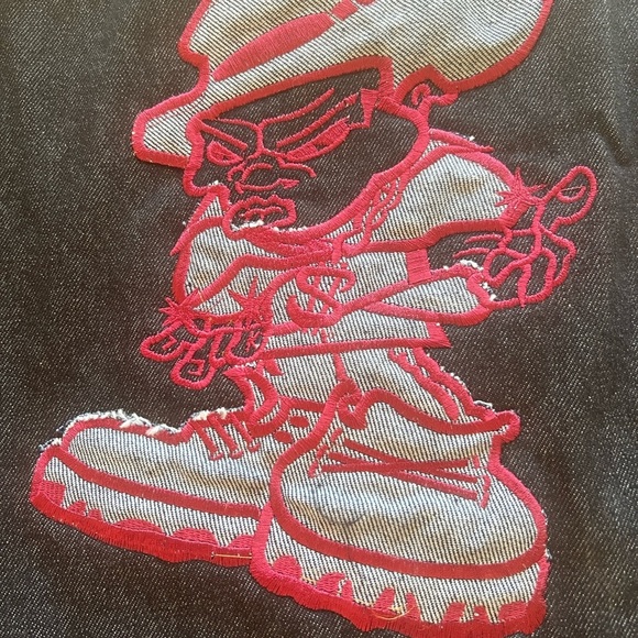 NWT Vintage Cool J Black Raw Denim Urban-Wear‎ Jacket Red-Line Embroidered - Picture 8 of 11